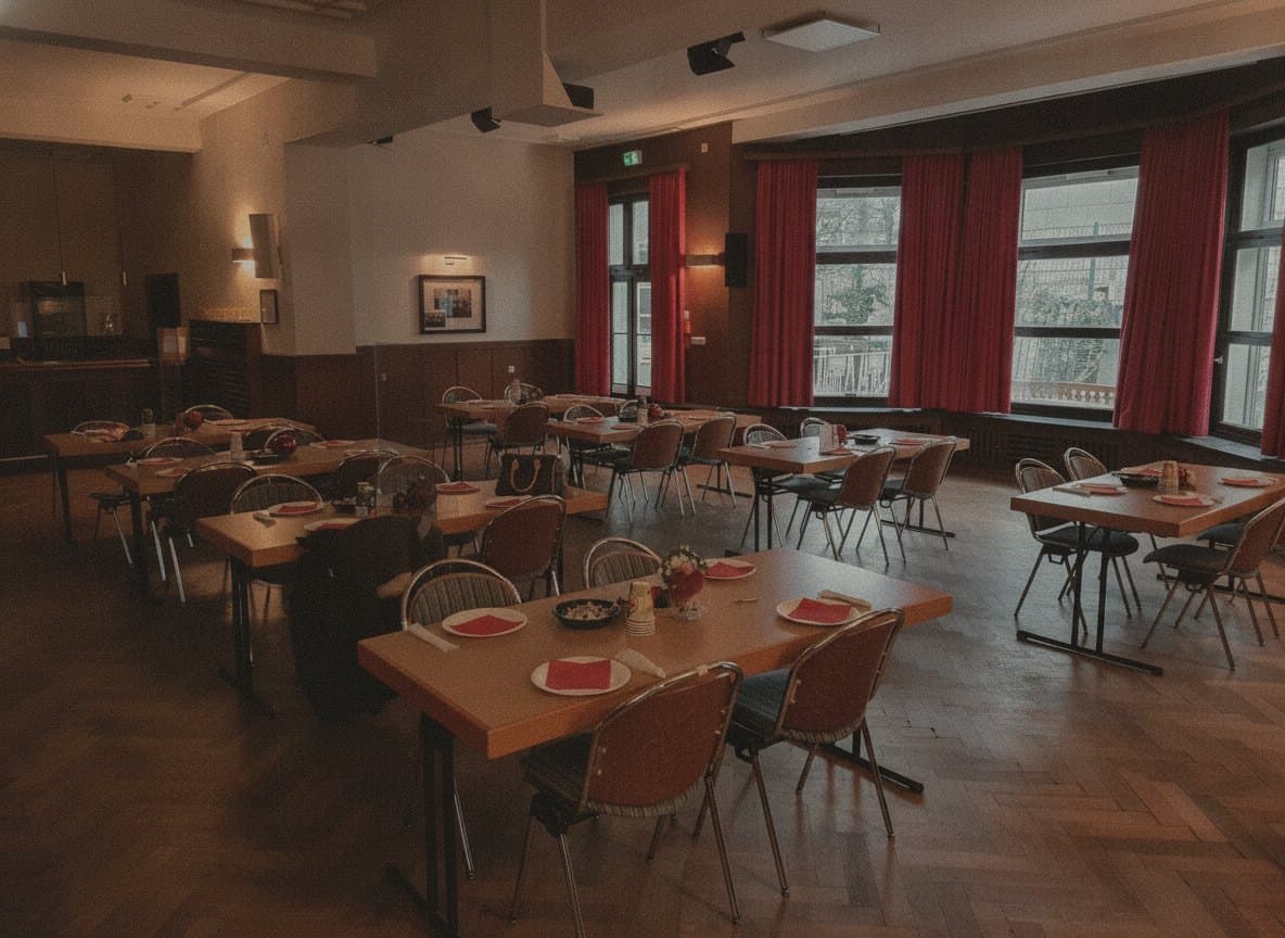 Der gedeckte Saal kurz vor dem Einlass am Heiligabend